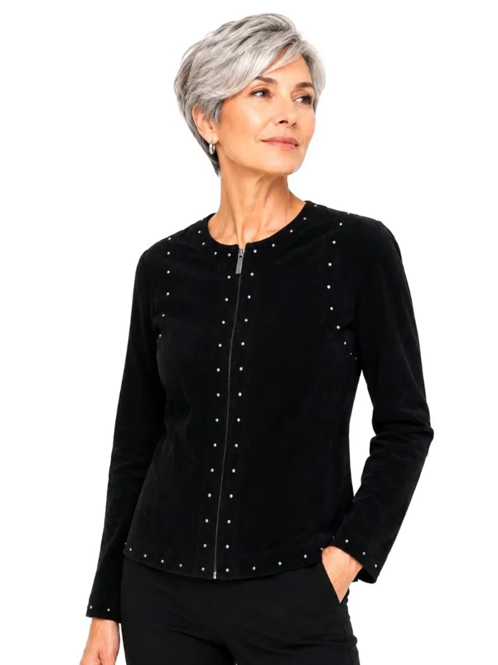Laura Ashley Petite Black Suede Stud Zip Front Jacket